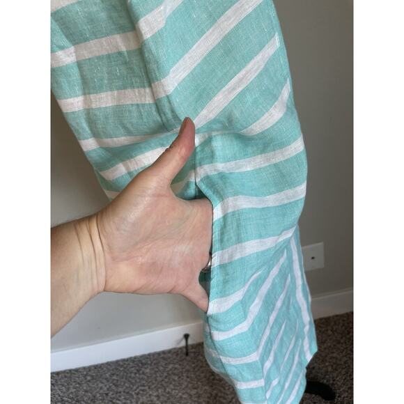 Sigrid Olsen 100% Linen Shift Dress Teal White Stripe Pockets Sleeveless Medium - Picture 4 of 10